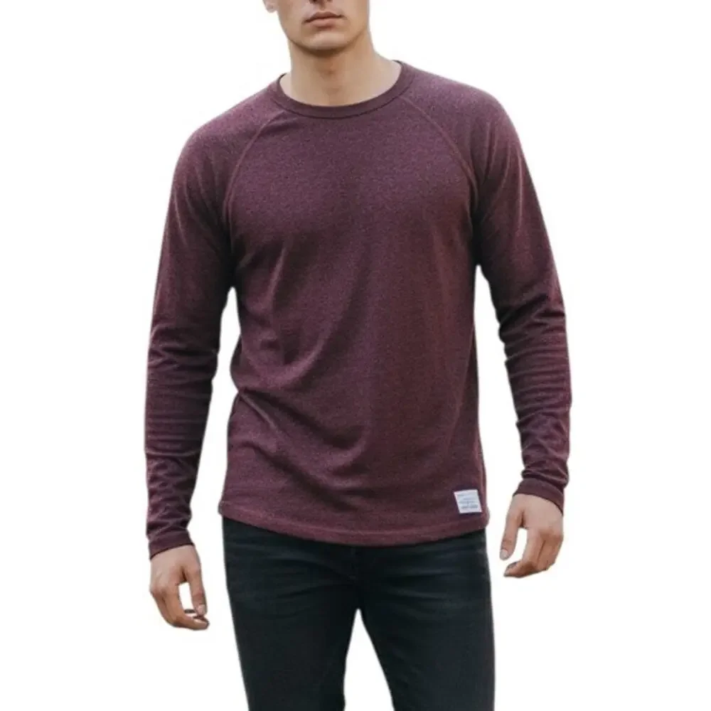 Adam Levine Men's Long Sleeve Top wRaw Hem Cranberry Black, Size Small - NEW